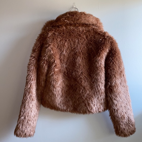 Abercrombie & Fitch Faux Fur Coat Brown Size Small With Collar - Picture 8 of 8